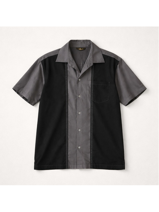 Café Luna Other - Café Luna Black Gray Geometric Embroidered Short Sleeve Button-Up Shirt Men's L